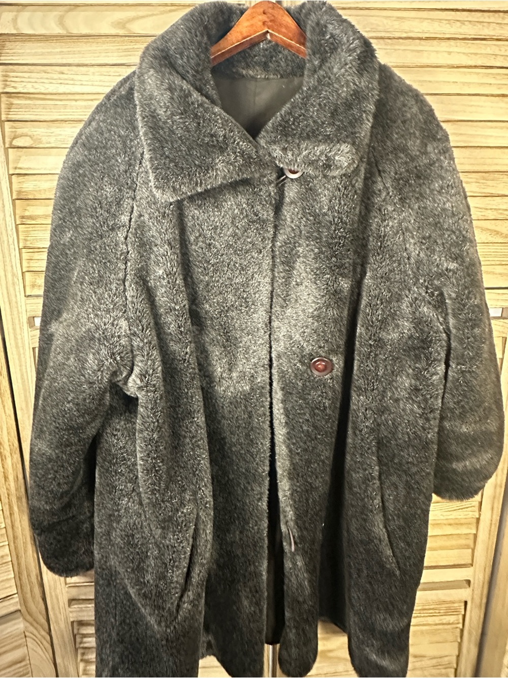 Vintage 90s Charcoal Faux Fur Long Coat Sz 11 Oversized Collar Y2K Bernardo